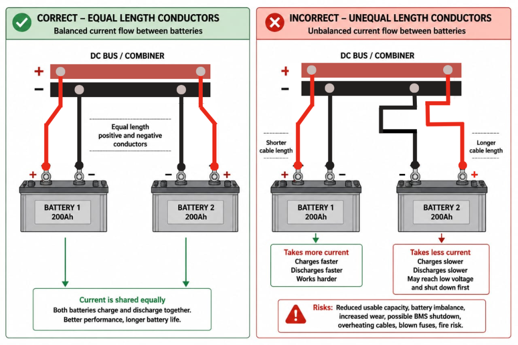 Equal cable lengths in battery system